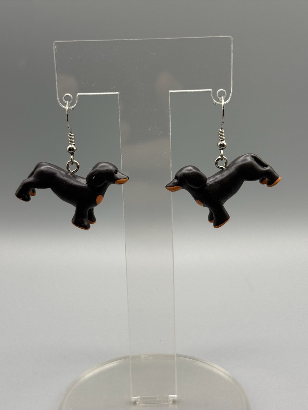 Black Dachshund Dog Charm Earrings - Handmade #E0442C
